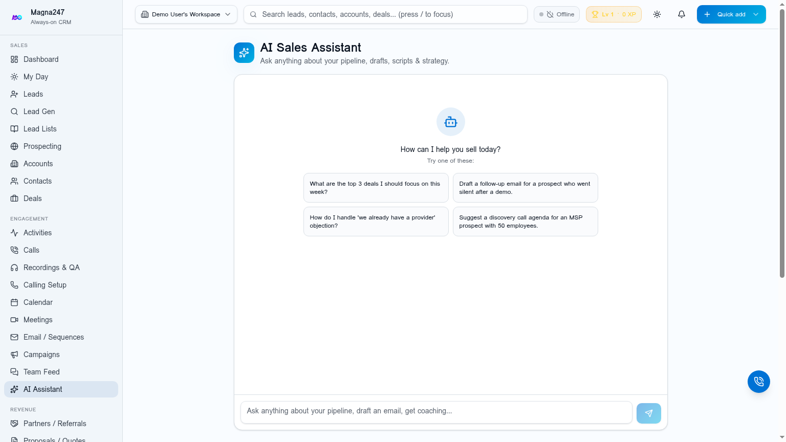 Magna247 AI assistant drafting a follow-up email with call summary
